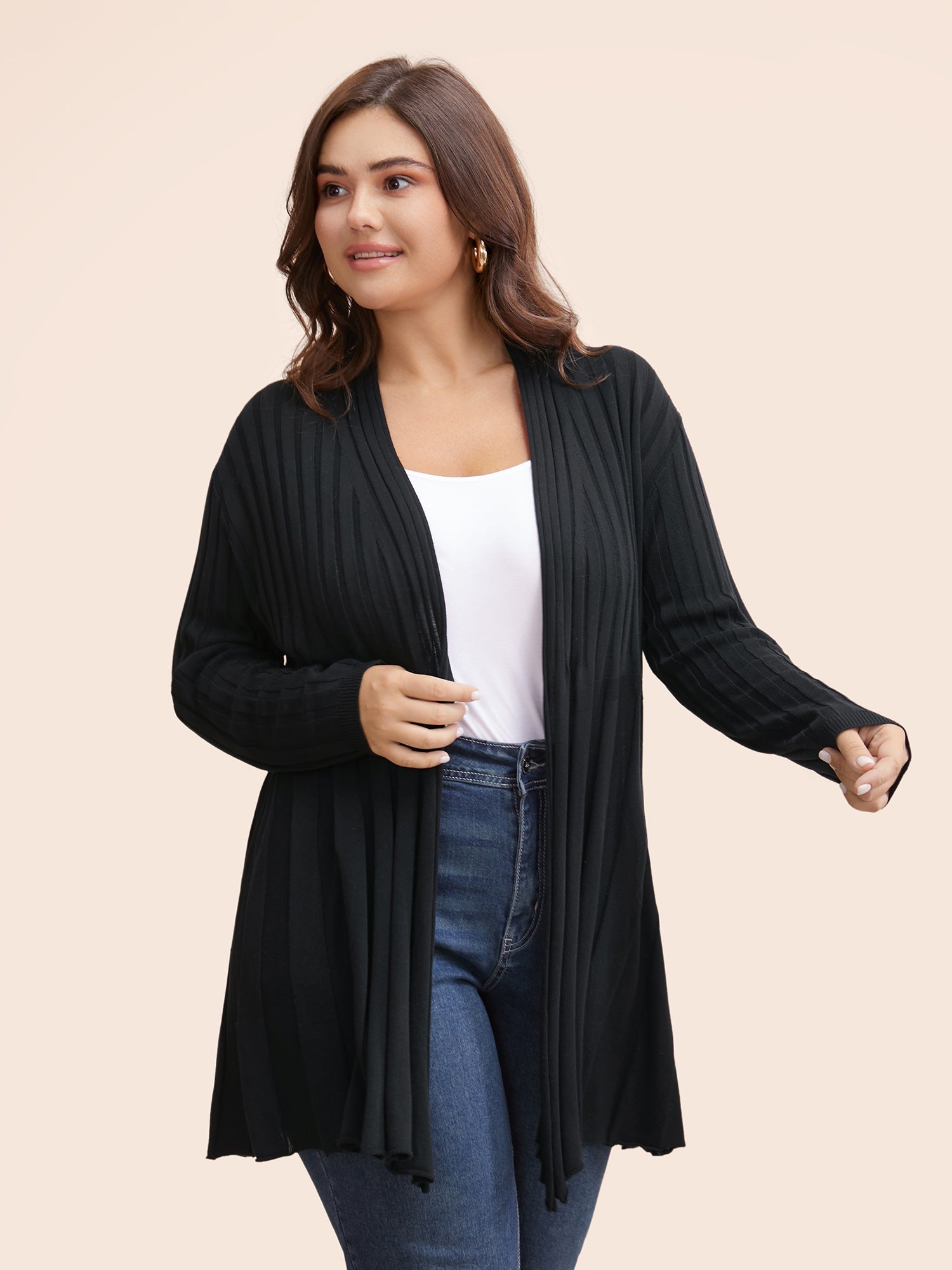 Plain Textured Kimono Collar Cardigan