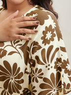 Large Floral Print Pockets Midi Dress