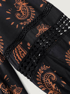 Paisley Print Lace Trim Tiered Maxi Dress