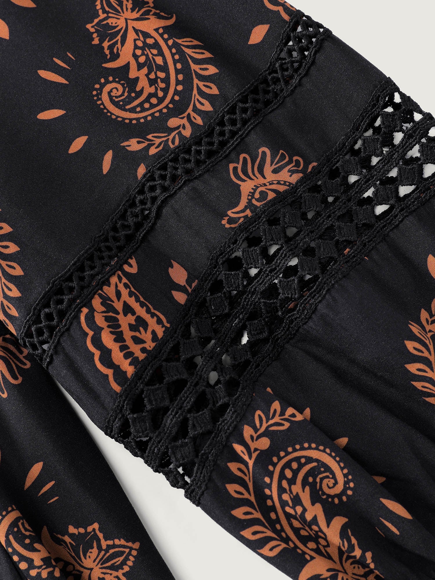 Paisley Print Lace Trim Tiered Maxi Dress