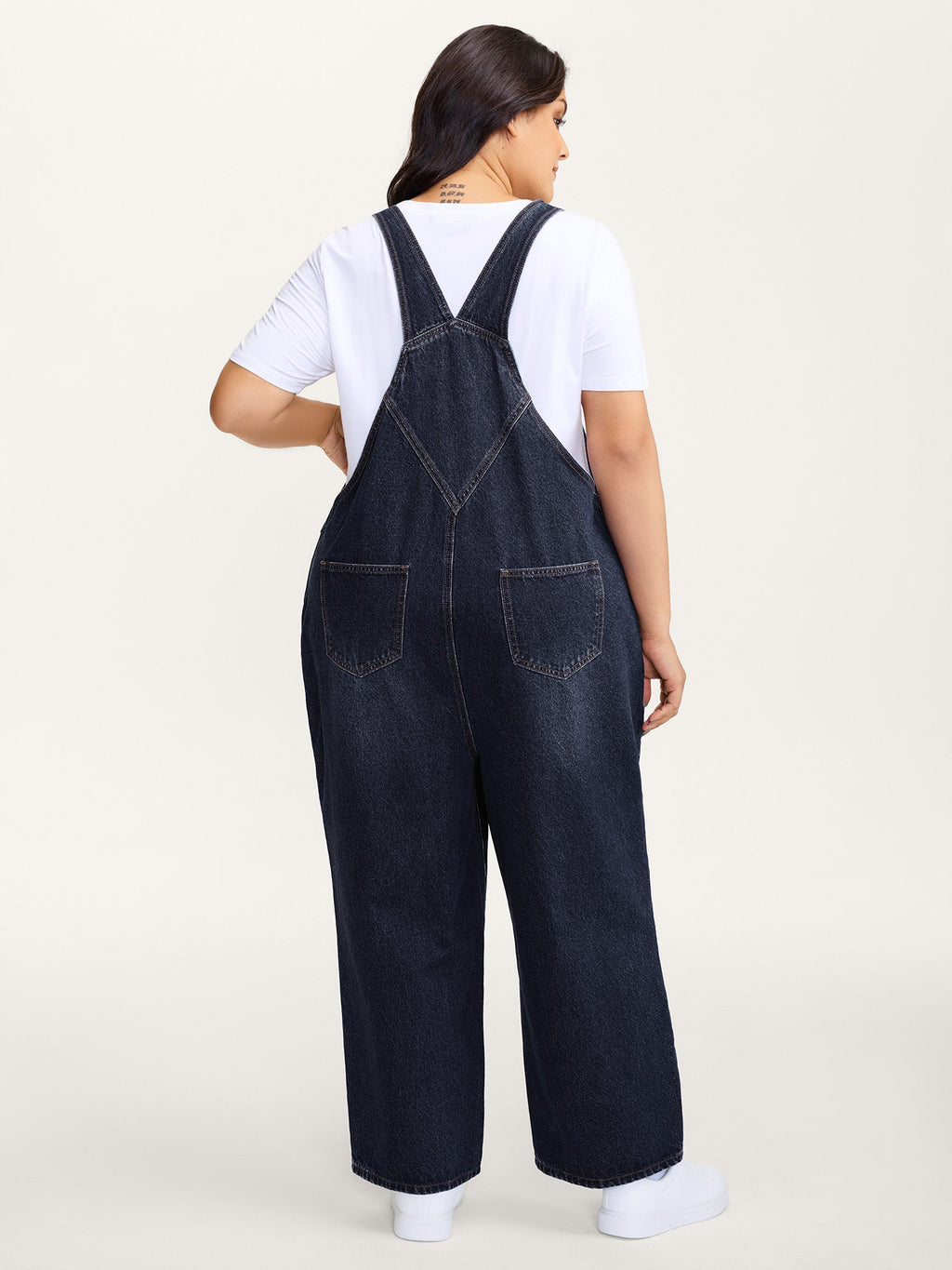 Cotton Relaxed-Fit Side Button Overall Denim Jumpsuit