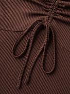 Ribbed Adjustable Drawstring Bodice Flared T-Shirt