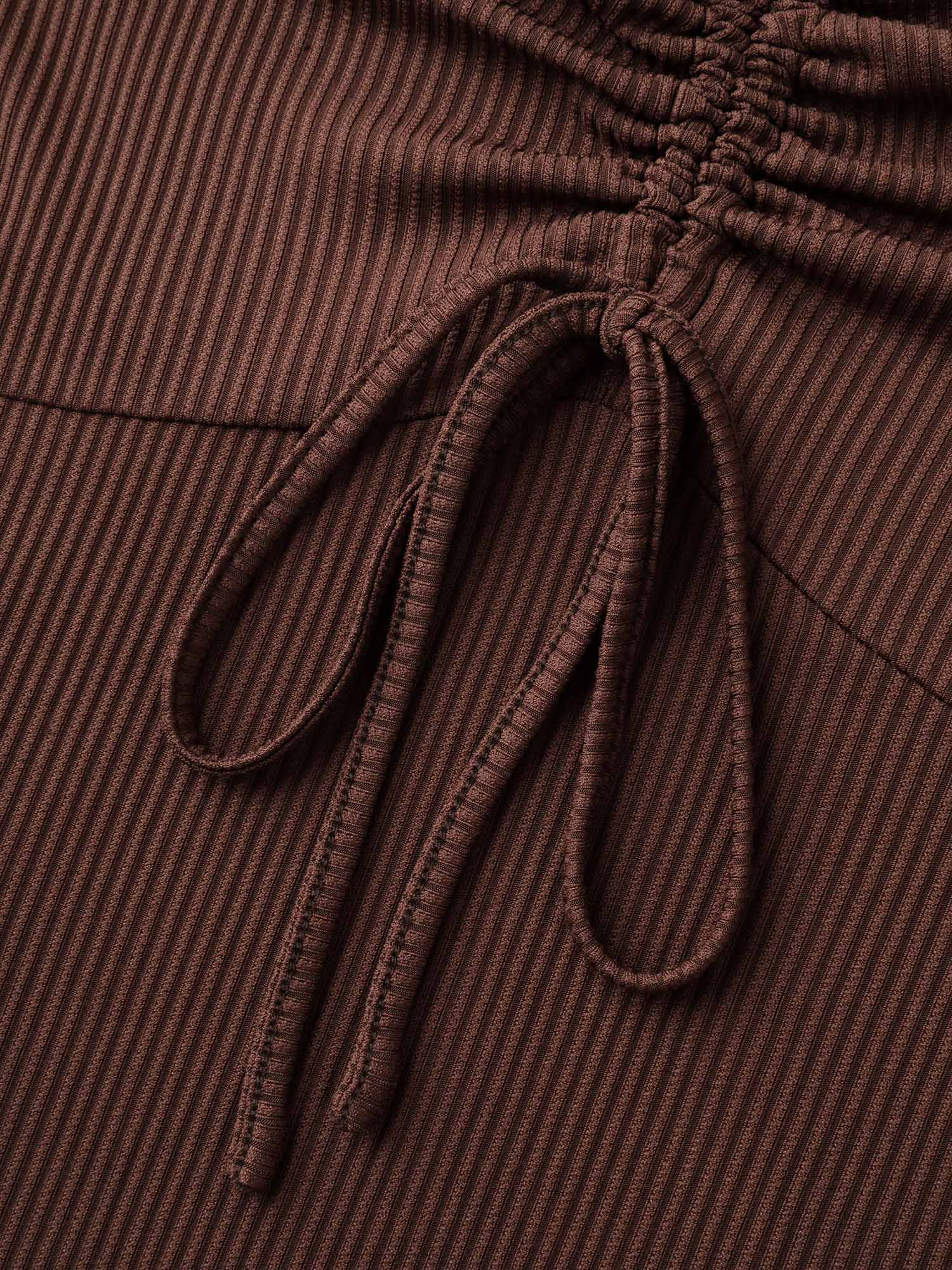 Ribbed Adjustable Drawstring Bodice Flared T-Shirt