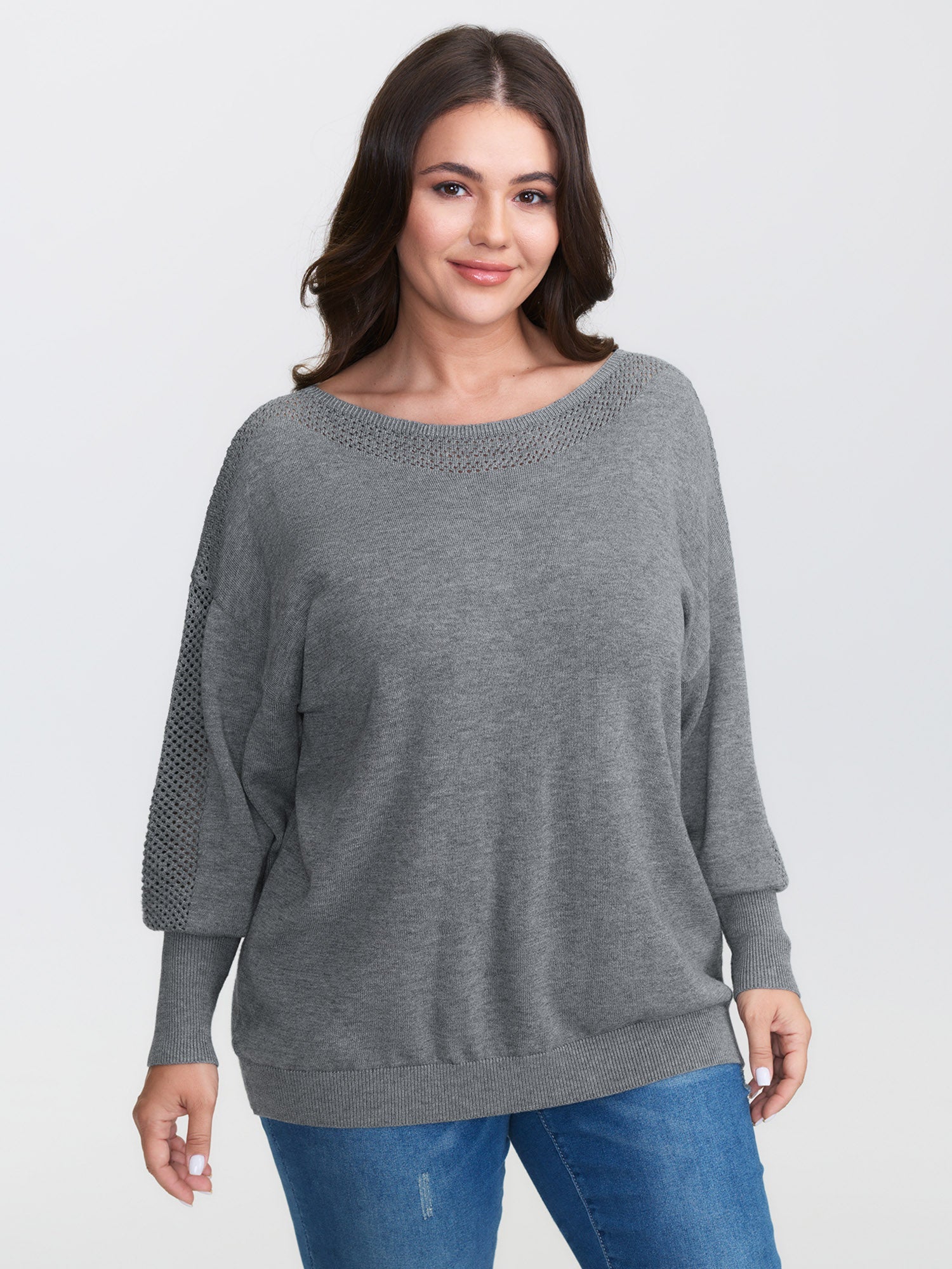 Textured Drop Shoulder Boat Neck Pullover
