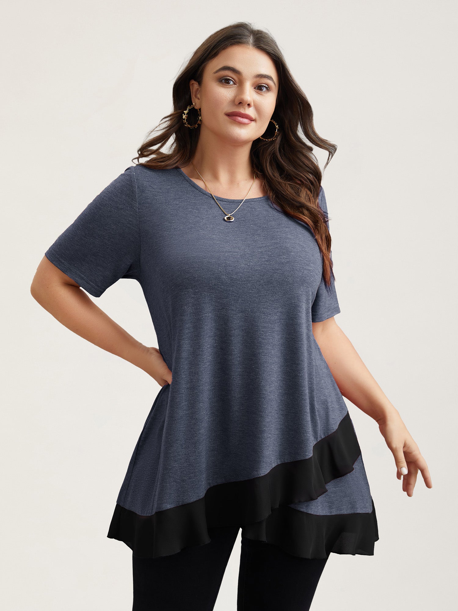 Color Contrast Overlap Hem Flared Top