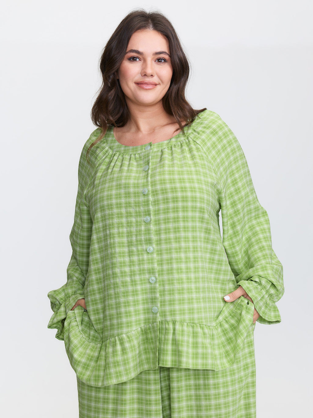Gingham Ruffled Hem Loungewear Set