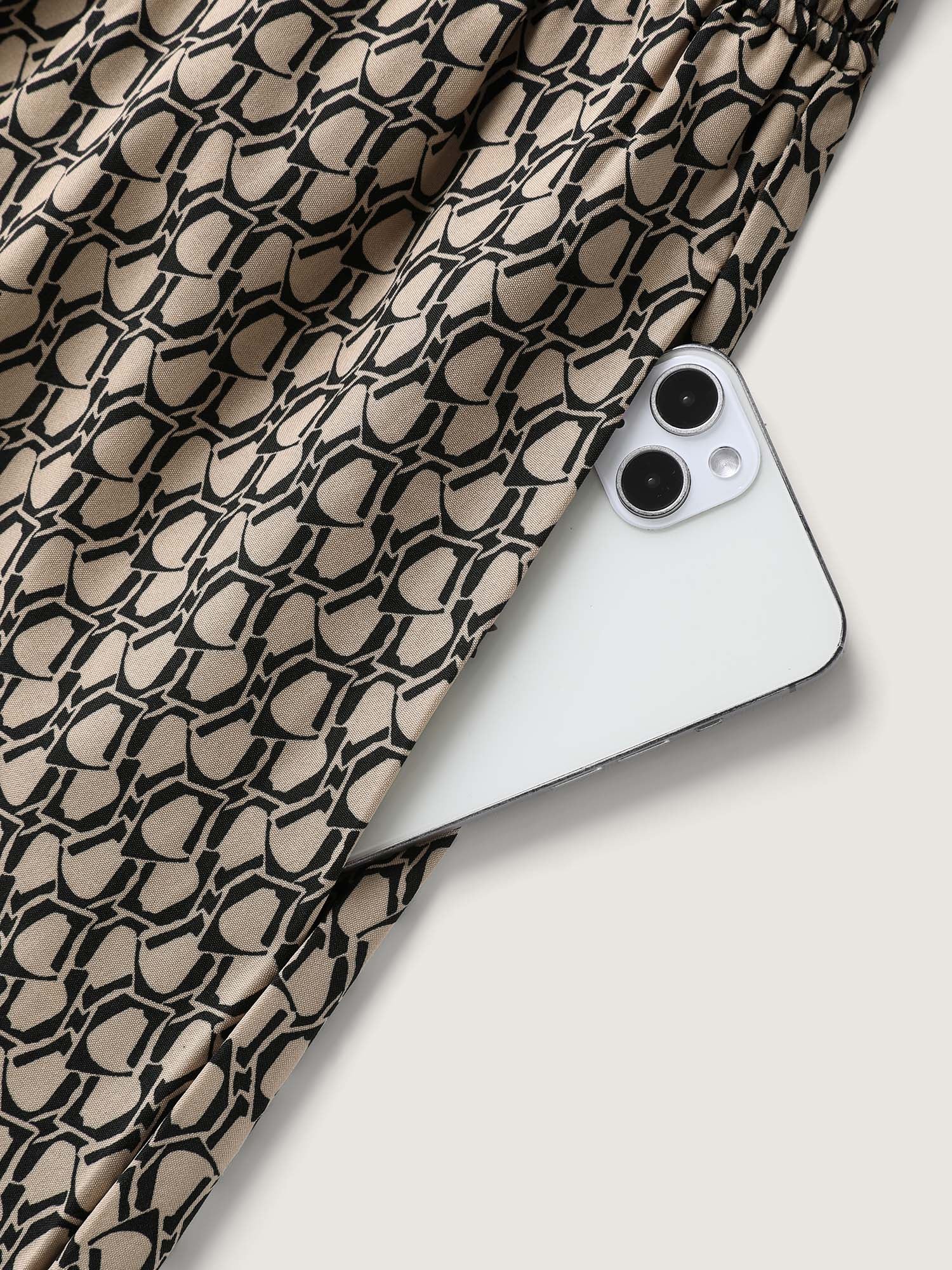 Geometric Print Waist-Cinched Tiered Midi Dress