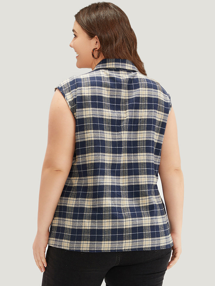 Plaid Flap Pocket Button Up Sleeveless Jacket