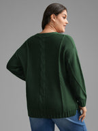 V Neck Cable Knit Texture Pullover