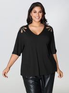 Cut-Out Shoulder Beads T-Shirt