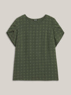 Textured Color Contrast Petal Sleeve Blouse