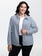 Denim Stripe Zipper-Front Jacket