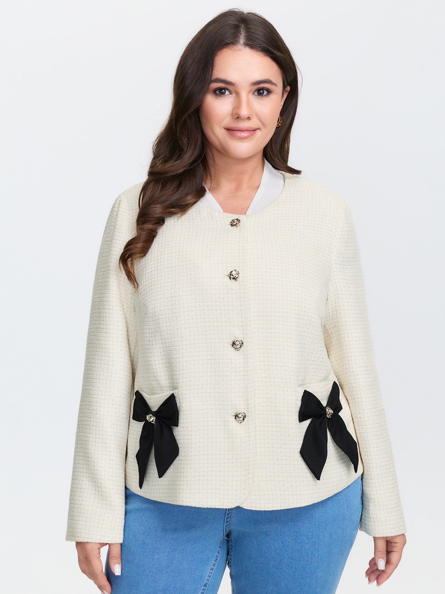 Tweed Bowknot Cropped Coat