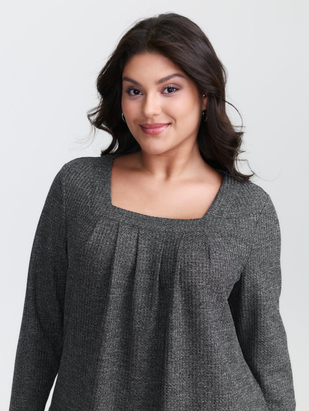 Textured Knit Pleated Neckline Top
