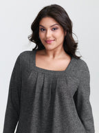 Textured Knit Pleated Neckline Top