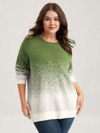 Jacquard Color Blend Ribbed Hem Pullover