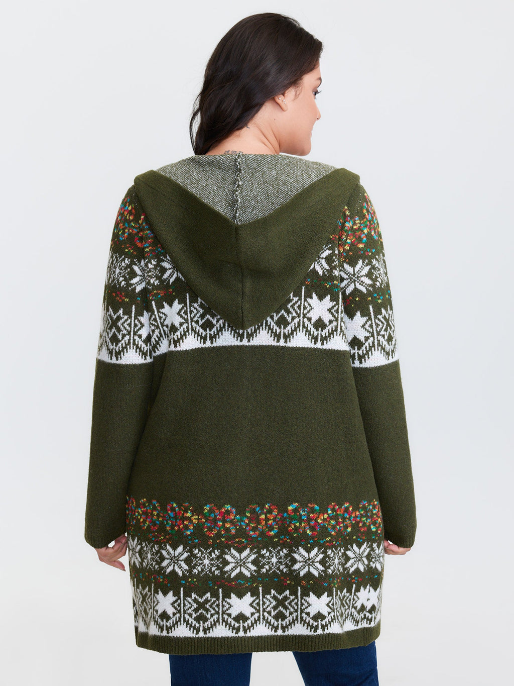 Boho Print Jacquard Hooded Knit Cardigan