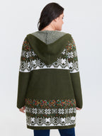 Boho Print Jacquard Hooded Knit Cardigan