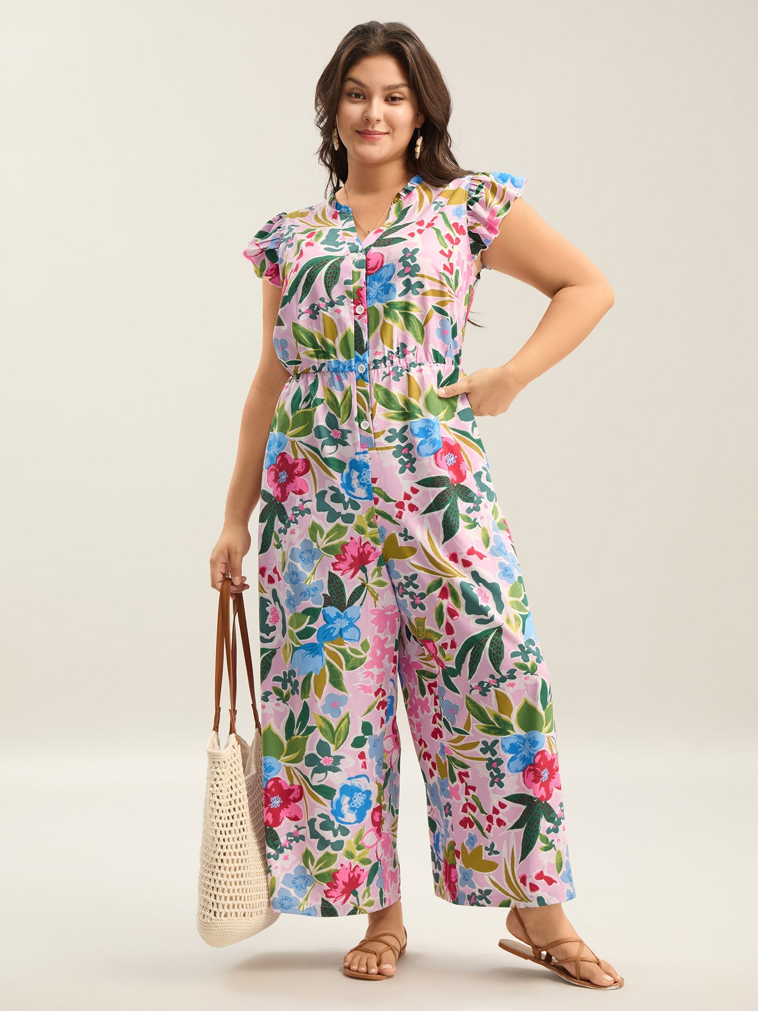Sunkissed Floral Print Button Wide-Leg Jumpsuit