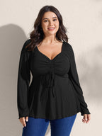 Ribbed Adjustable Drawstring Bodice Flared T-Shirt