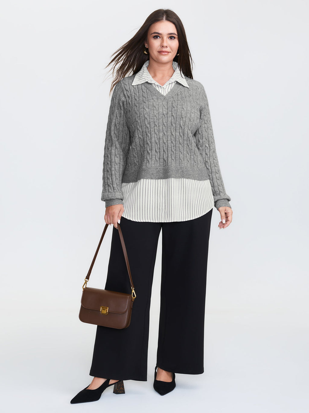 Layered Cable Stitch Ribbed Pullover