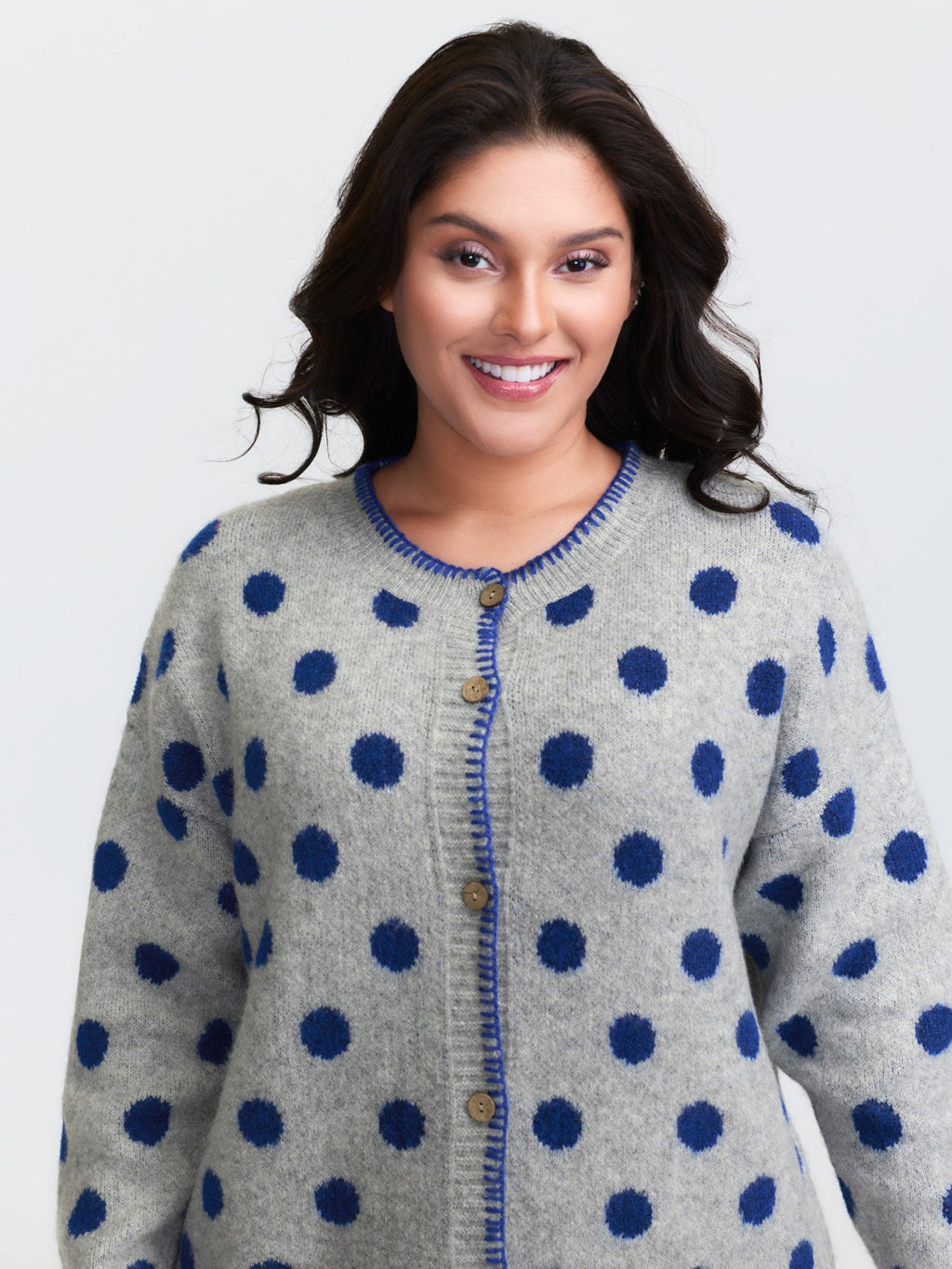 Polka Dots Jacquard Buttons Knit Cardigan
