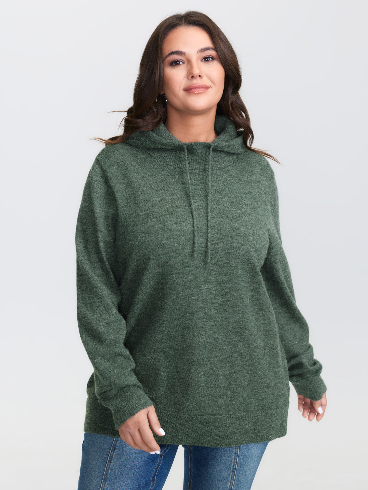 Hooded Turtleneck Plain Pullover