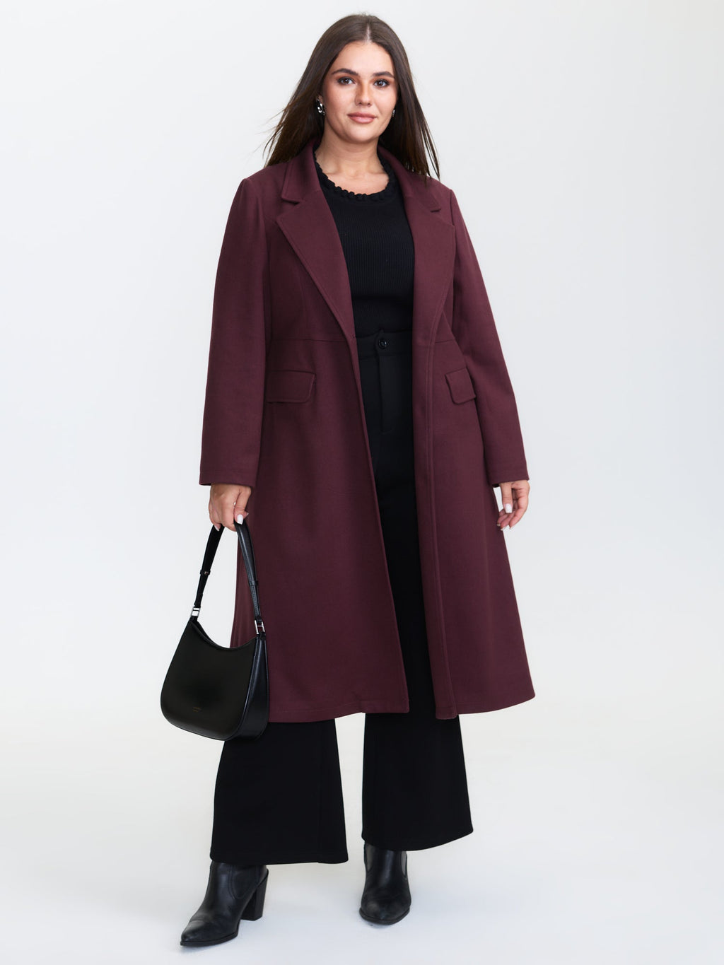Solid Three Button Flared Coat