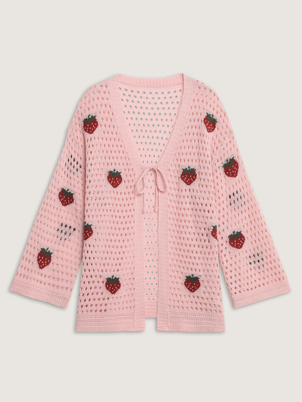 Strawberry Jacquard Embroidery Tie Knit Cardigan