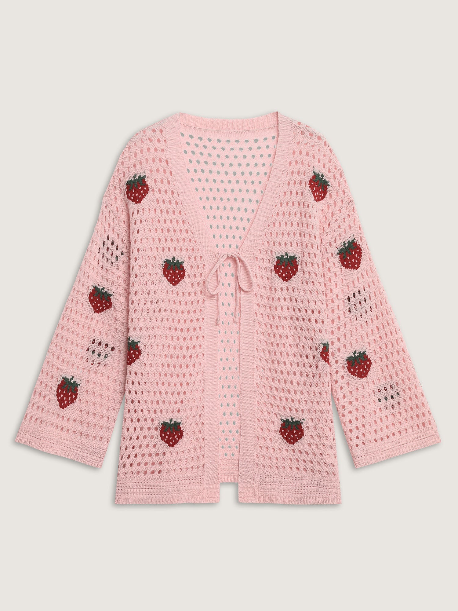 Strawberry Jacquard Embroidery Tie Knit Cardigan