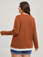 Textured Spliced Round Neck Solid T-Shirt