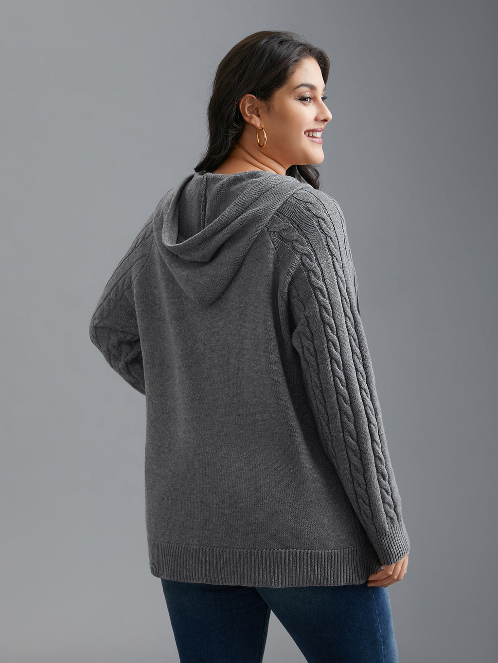 Cable Knit Hooded Zipper Cardigan