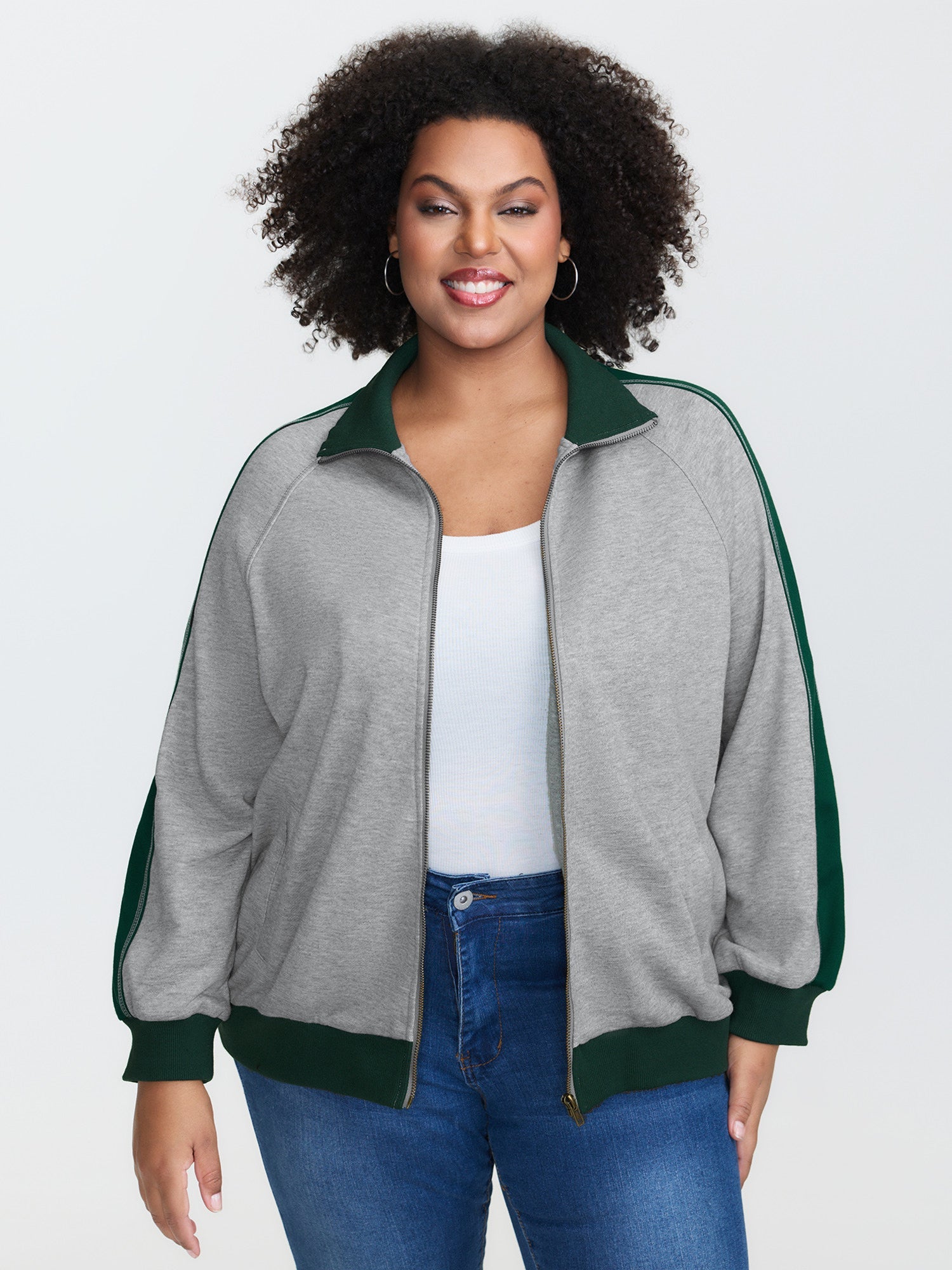 Color Contrast Zipper Pockets Jacket