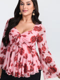 Rosy Romance Sweetheart Neckline Stretchy Blouse