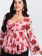 Rosy Romance Sweetheart Neckline Stretchy Blouse