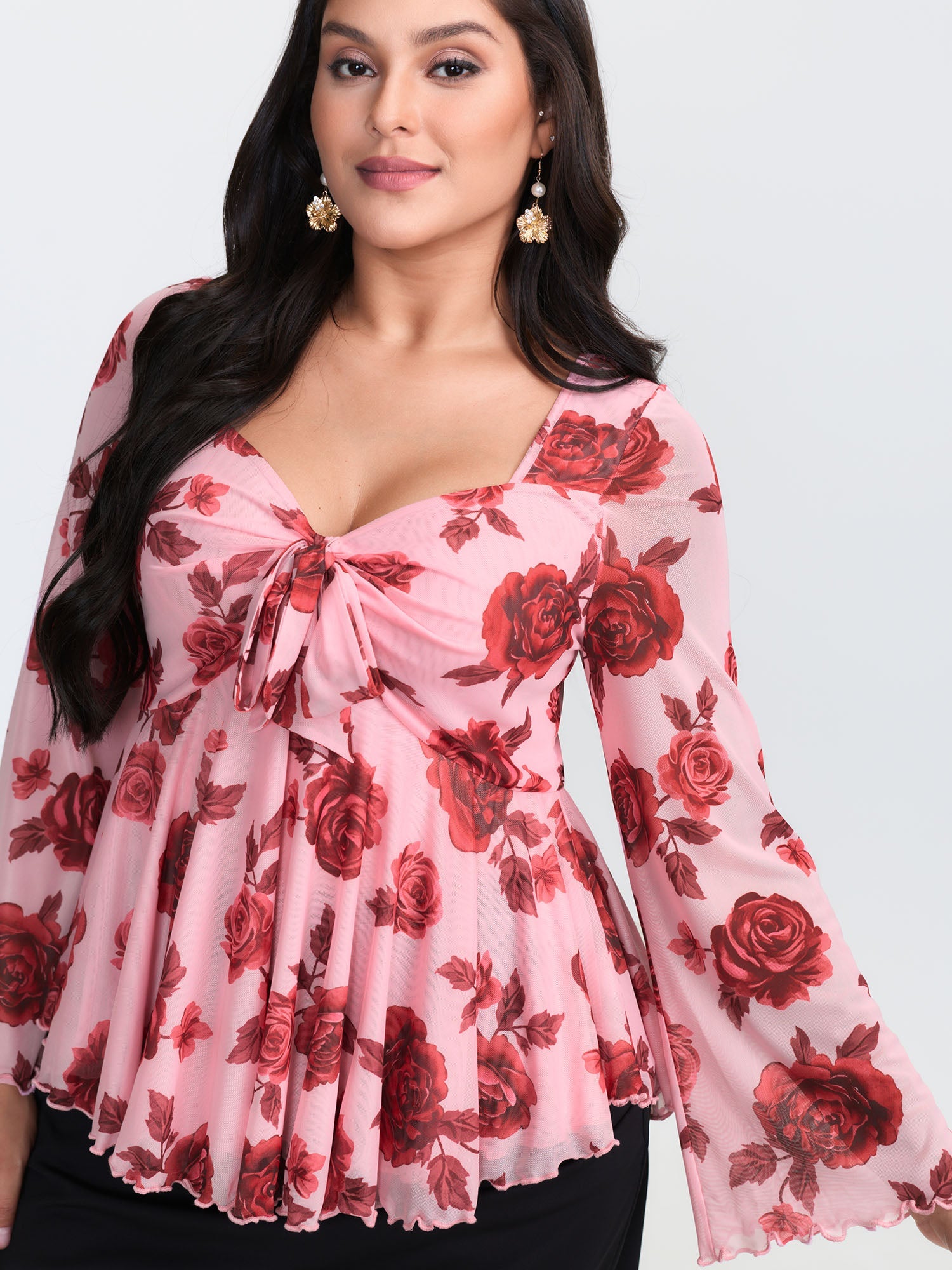 Rosy Romance Sweetheart Neckline Stretchy Blouse