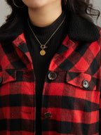 Plaid Button Through Patchwork Contrast Shacket