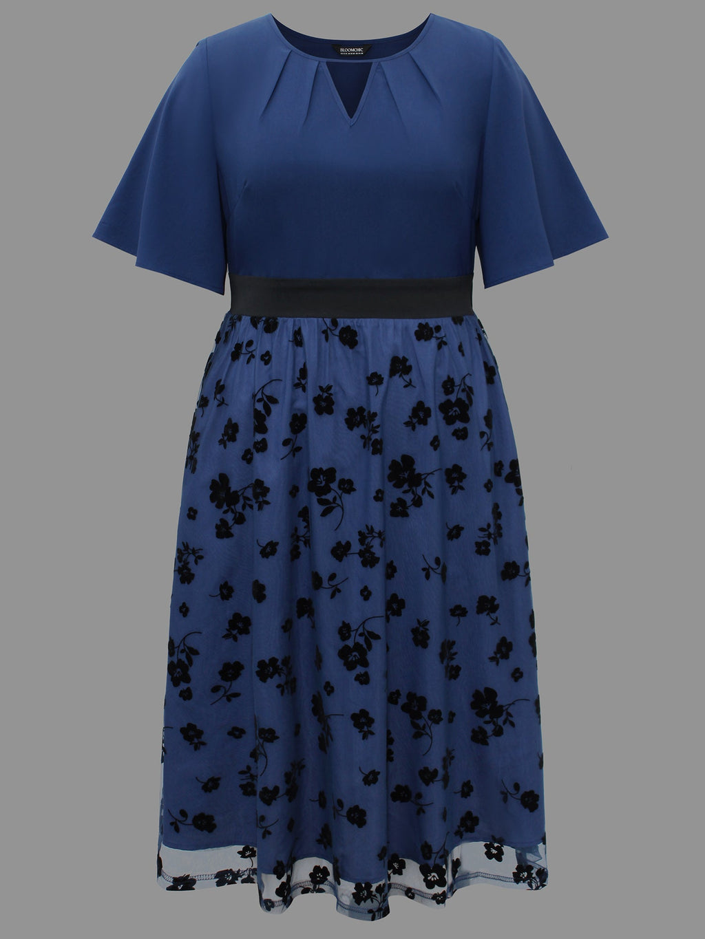 Floral Embroidered Mesh keyhole Dress