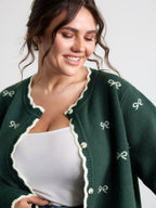 Bowknot Jacquard Wavy Edge Knit Cardigan