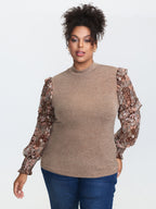 Floral Print Heather Mock Neck Knit Top