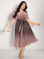 Color Gradient Pockets Belted Midi Dress