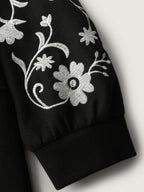 Floral Embroidered Sleeve Slant Pockets Coat