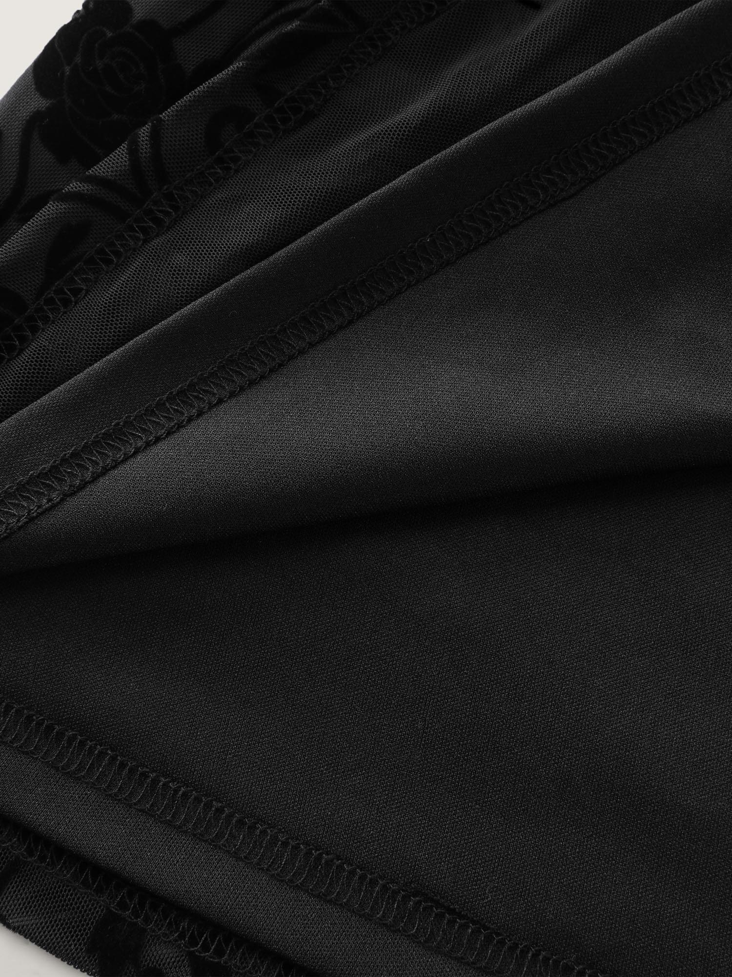 Flocked Spliced Velvety Tie Midi Dress