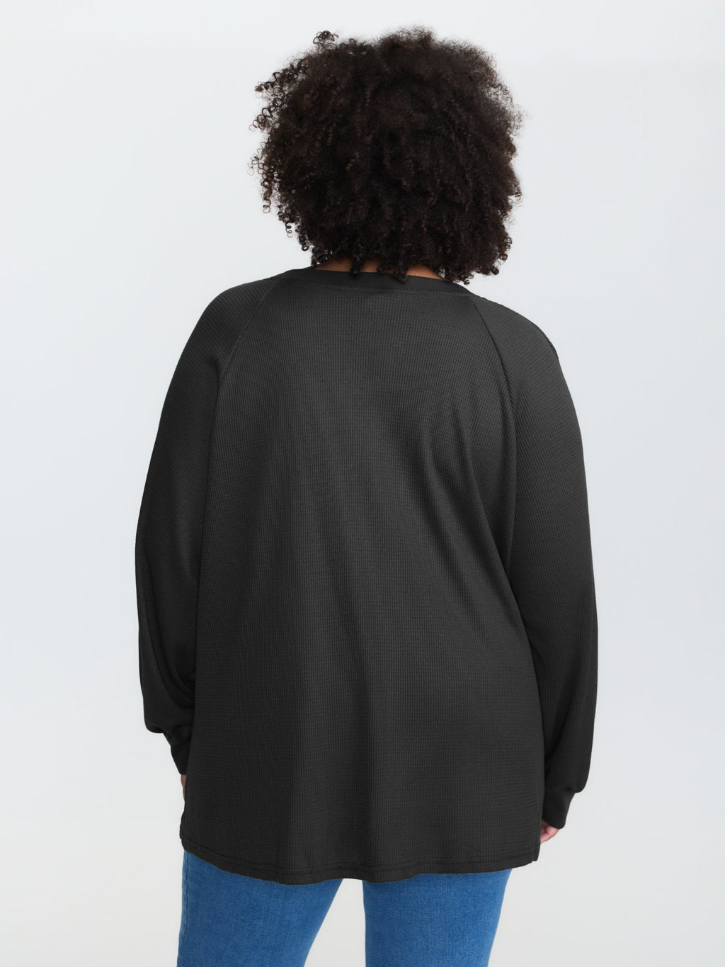 Waffle Grid Notched Collar Lace Sweatshirt