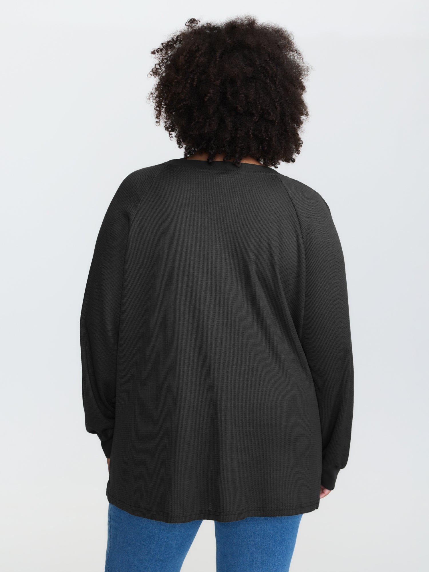 Waffle Grid Notched Collar Lace Sweatshirt