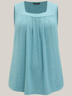 Heather Plicated Detail Square Neck Tank Top