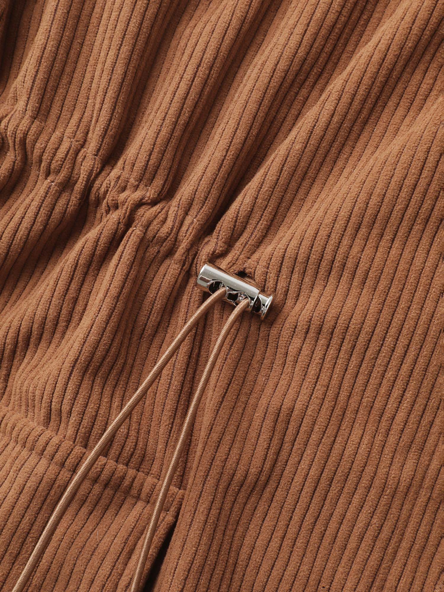 Corduroy Drawstring Adjustable Button Jacket
