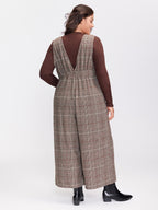 Plaid Button Detail V-Neck Jumpsuit