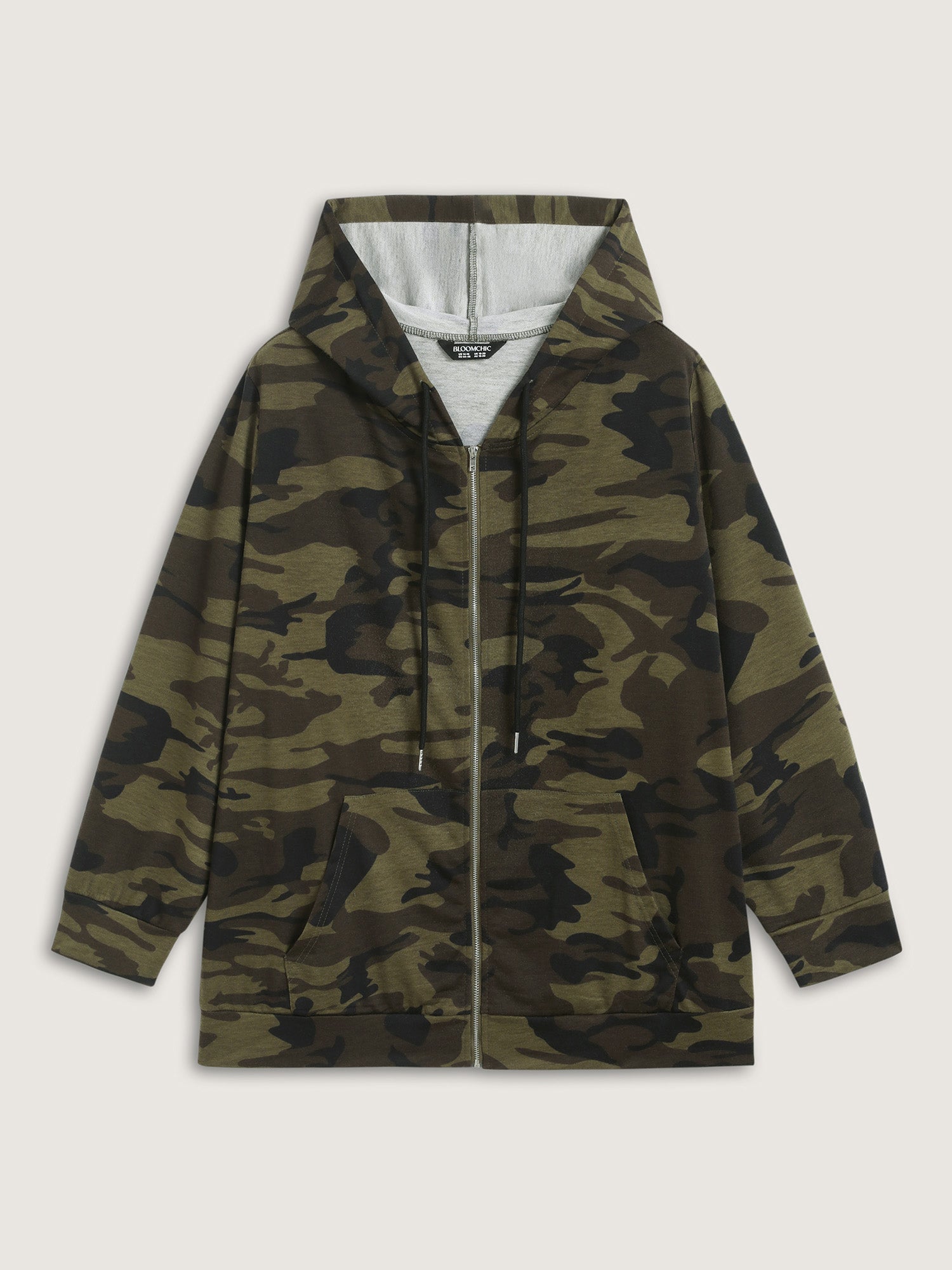 Camouflage Print Stretchy Zipper Hoodie