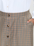 Retro Check Pattern Button Decor Midi Skirt